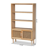 Faulkner Mid-Century Modern Natural Brown Finished Wood and Rattan 2-Door Bookcase