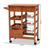 Crayton Modern and Contemporary Oak Brown Finished Wood and Silver-Tone Metal Mobile Kitchen Storage Cart