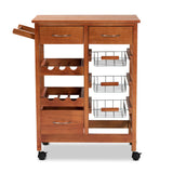 Crayton Modern and Contemporary Oak Brown Finished Wood and Silver-Tone Metal Mobile Kitchen Storage Cart