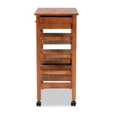 Crayton Modern and Contemporary Oak Brown Finished Wood and Silver-Tone Metal Mobile Kitchen Storage Cart