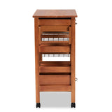 Crayton Modern and Contemporary Oak Brown Finished Wood and Silver-Tone Metal Mobile Kitchen Storage Cart