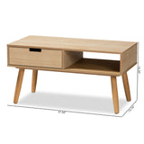 Nadra Mid-Century Modern Natural Brown Finished Wood 1-Drawer Coffee Table