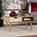 Nadra Mid-Century Modern Natural Brown Finished Wood 1-Drawer Coffee Table
