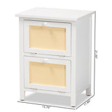 Sariah Mid-Century Modern White Finished Wood and Rattan 2-Door Nightstand