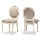Louis Traditional French Inspired Fabric Upholstered and Finished Wood 2-Piece Dining Chair Set