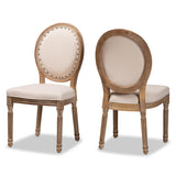 Louis Traditional French Inspired Beige Fabric Upholstered and Antique Brown Finished Wood 2-Piece Dining Chair Set