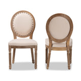 Louis Traditional French Inspired Beige Fabric Upholstered and Antique Brown Finished Wood 2-Piece Dining Chair Set