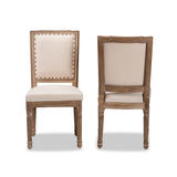 Louane Traditional French Inspired Beige Fabric Upholstered and Antique Brown Finished Wood 2-Piece Dining Chair Set