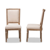 Louane Traditional French Inspired Beige Fabric Upholstered and Antique Brown Finished Wood 2-Piece Dining Chair Set