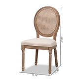 Louis Traditional French Inspired Beige Fabric Upholstered and Antique Brown Finished Wood 2-Piece Dining Chair Set with Rattan