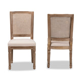 Louane Traditional French Inspired Beige Fabric Upholstered and Antique Brown Finished Wood 2-Piece Dining Chair Set with Rattan