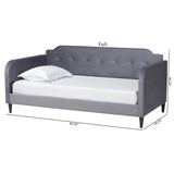 Baxton Studio Kaya Modern and Contemporary Grey Velvet Fabric and Dark Brown Finished Wood Twin Size Daybed