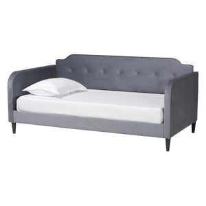 Baxton Studio Kaya Modern and Contemporary Grey Velvet Fabric and Dark Brown Finished Wood Full Size Daybed