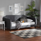 Baxton Studio Kaya Modern and Contemporary Grey Velvet Fabric and Dark Brown Finished Wood Full Size Daybed