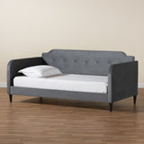 Baxton Studio Kaya Modern and Contemporary Grey Velvet Fabric and Dark Brown Finished Wood Full Size Daybed