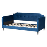 Baxton Studio Kaya Modern and Contemporary Navy Blue Velvet Fabric and Dark Brown Finished Wood Twin Size Daybed