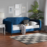 Baxton Studio Kaya Modern and Contemporary Navy Blue Velvet Fabric and Dark Brown Finished Wood Twin Size Daybed