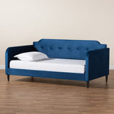 Baxton Studio Kaya Modern and Contemporary Navy Blue Velvet Fabric and Dark Brown Finished Wood Twin Size Daybed