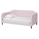 Baxton Studio Kaya Modern and Contemporary Light Pink Velvet Fabric and Dark Brown Finished Wood Full Size Daybed