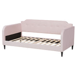 Baxton Studio Kaya Modern and Contemporary Light Pink Velvet Fabric and Dark Brown Finished Wood Twin Size Daybed