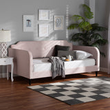 Baxton Studio Kaya Modern and Contemporary Light Pink Velvet Fabric and Dark Brown Finished Wood Full Size Daybed