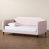 Baxton Studio Kaya Modern and Contemporary Light Pink Velvet Fabric and Dark Brown Finished Wood Full Size Daybed