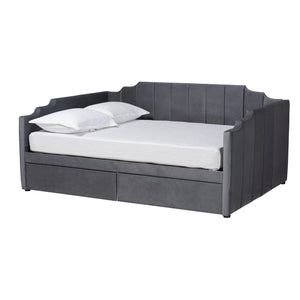 Baxton Studio Gulliver Modern and Contemporary Grey Velvet Fabric Upholstered 2-Drawer Daybed