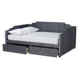 Baxton Studio Gulliver Modern and Contemporary Grey Velvet Fabric Upholstered 2-Drawer Daybed