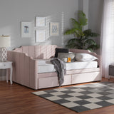 Baxton Studio Gulliver Modern and Contemporary Light Pink Velvet Fabric Upholstered 2-Drawer Daybed