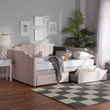 Baxton Studio Gulliver Modern and Contemporary Light Pink Velvet Fabric Upholstered 2-Drawer Daybed