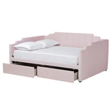 Baxton Studio Gulliver Modern and Contemporary Light Pink Velvet Fabric Upholstered 2-Drawer Daybed