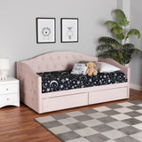 Mansi Modern and Contemporary Light Pink Velvet Fabric Upholstered Full Size 2-Drawer Daybed