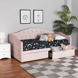 Mansi Modern and Contemporary Light Pink Velvet Fabric Upholstered Full Size 2-Drawer Daybed