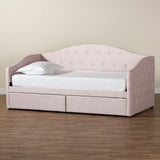 Mansi Modern and Contemporary Light Pink Velvet Fabric Upholstered Full Size 2-Drawer Daybed