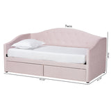 Mansi Modern and Contemporary Light Pink Velvet Fabric Upholstered Full Size 2-Drawer Daybed