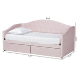 Mansi Modern and Contemporary Light Pink Velvet Fabric Upholstered Full Size 2-Drawer Daybed