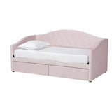 Mansi Modern and Contemporary Light Pink Velvet Fabric Upholstered Full Size 2-Drawer Daybed