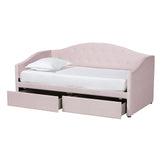 Mansi Modern and Contemporary Light Pink Velvet Fabric Upholstered Full Size 2-Drawer Daybed