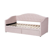 Mansi Modern and Contemporary Light Pink Velvet Fabric Upholstered Full Size 2-Drawer Daybed