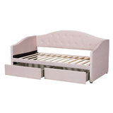 Mansi Modern and Contemporary Light Pink Velvet Fabric Upholstered Full Size 2-Drawer Daybed