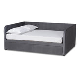 Basanti Modern and Contemporary Grey Velvet Fabric Upholstered Full Size 2-Drawer Daybed