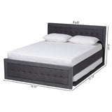 Tegan Modern and Contemporary Grey Velvet Fabric Upholstered Full Size Platform Bed with Trundle