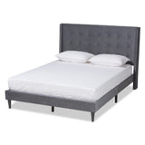 Gothard Modern and Contemporary Velvet Fabric Upholstered and Dark Brown Finished Wood Platform Bed