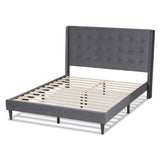 Baxton Studio Gothard Modern and Contemporary Grey Velvet Fabric Upholstered and Dark Brown Finished Wood Queen Size Platform Bed