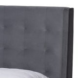 Baxton Studio Gothard Modern and Contemporary Grey Velvet Fabric Upholstered and Dark Brown Finished Wood Queen Size Platform Bed