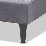 Baxton Studio Gothard Modern and Contemporary Grey Velvet Fabric Upholstered and Dark Brown Finished Wood Queen Size Platform Bed