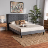 Baxton Studio Gothard Modern and Contemporary Grey Velvet Fabric Upholstered and Dark Brown Finished Wood Queen Size Platform Bed