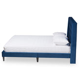 Baxton Studio Gothard Modern and Contemporary Navy Blue Velvet Fabric Upholstered and Dark Brown Finished Wood Queen Size Platform Bed