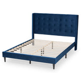 Baxton Studio Gothard Modern and Contemporary Navy Blue Velvet Fabric Upholstered and Dark Brown Finished Wood Queen Size Platform Bed