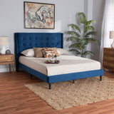 Baxton Studio Gothard Modern and Contemporary Navy Blue Velvet Fabric Upholstered and Dark Brown Finished Wood Queen Size Platform Bed